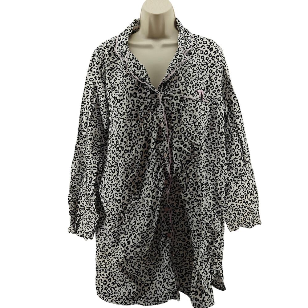 Victoria’s Secret Leopard Print Flannel Button Front Pajamas Womens Large
